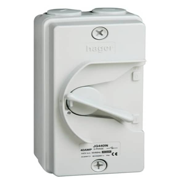 Hager 63a 4 Pole Enclosed Weatherproof Isolator Jg463in Hager 63a 4 Pole Enclosed Weatherproof Isolator Jg463in