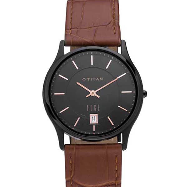 Titan, 1683NL01, Mens Watch Edge Collection Analog, Black Dial Brown Leather Band Titan, 1683NL01, Mens Watch Edge Collection Analog, Black Dial Brown Leather Band