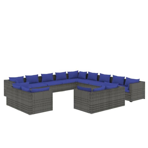 vidaXL 13 Piece Garden Lounge Set with Cushions Grey Poly Rattan vidaXL 13 Piece Garden Lounge Set with Cushions Grey Poly Rattan