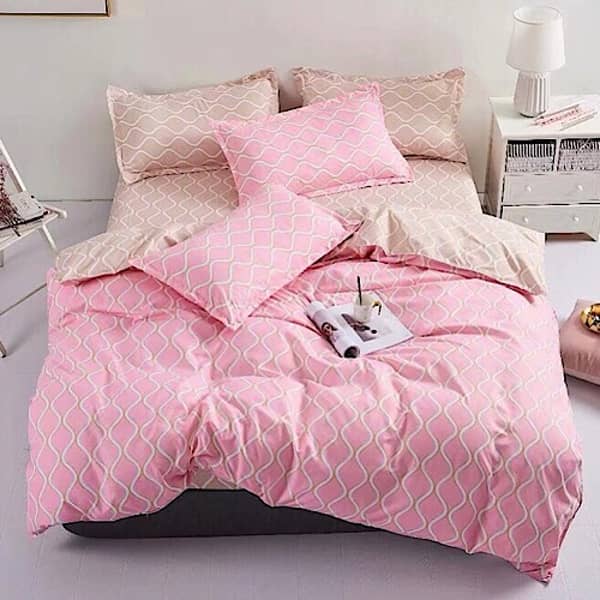 Double Size Pink Geometric Design Bedding Set 6pcs