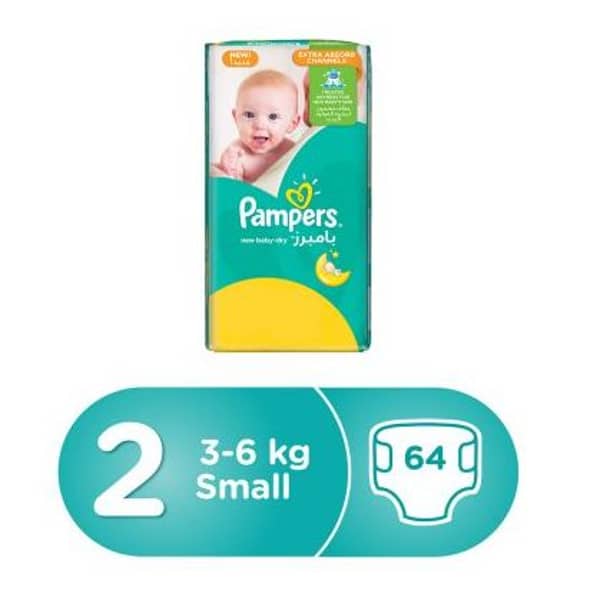 Pampers new baby-dry diapers, size 2, mini, 3-6kg, value pack, 64 count