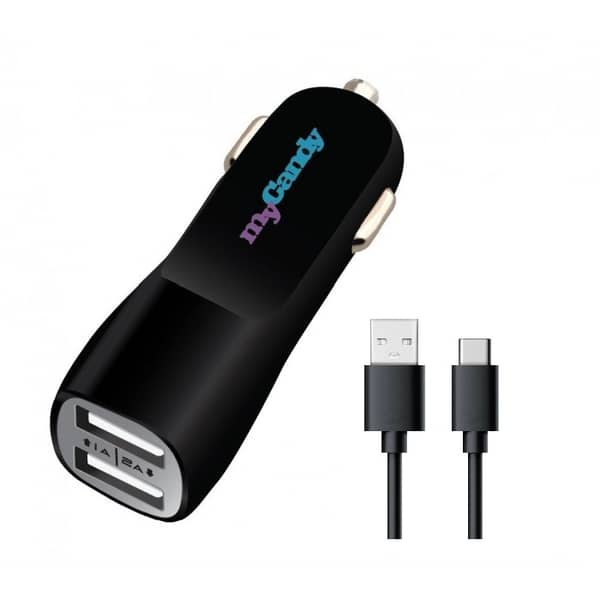 Mycandy 3.4A Dual USB Car Charger With Type C Cable 1M Black Mycandy 3.4A Dual USB Car Charger With Type C Cable 1M Black