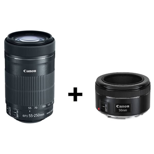 Canon EF-S 55-250mm F/4-5.6 IS STM Lens + EF 50MM F/1.8 STM Camera Lens