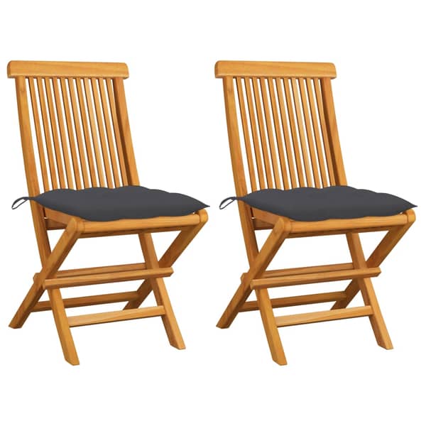 vidaXL Garden Chairs with Anthracite Cushions 2 pcs Solid Teak Wood vidaXL Garden Chairs with Anthracite Cushions 2 pcs Solid Teak Wood