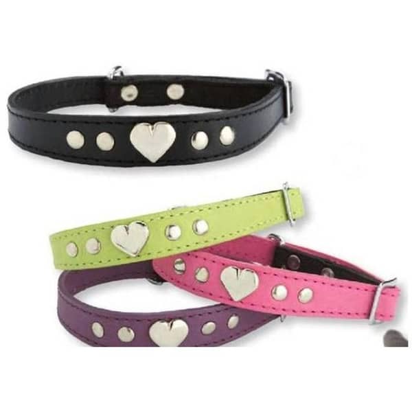 Bobby Amour Pink Colour Leather Cat Collar With Silver Heart & Safety Release