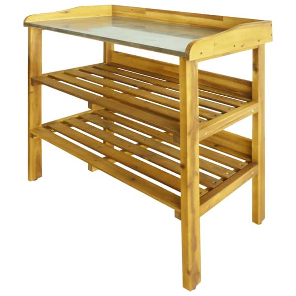 Vidaxl Potting Bench With 2 Shelves Solid Acacia Wood And Zinc Vidaxl Potting Bench With 2 Shelves Solid Acacia Wood And Zinc