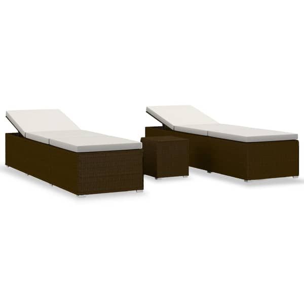vidaXL 3 Piece Garden Sun Loungers with Tea Table Poly Rattan Brown vidaXL 3 Piece Garden Sun Loungers with Tea Table Poly Rattan Brown