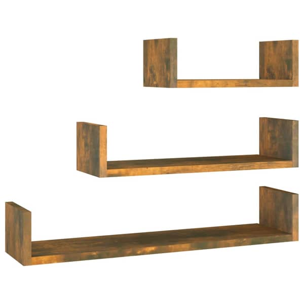 vidaXL Wall Display Shelves 3 pcs Smoked Oak Engineered Wood vidaXL Wall Display Shelves 3 pcs Smoked Oak Engineered Wood