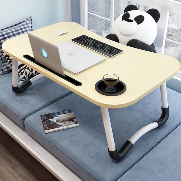 Lavish Wooden Computer Table Study Table Foldable Laptop Table Cream Color 1 Unit