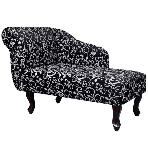 Vidaxl Fabric Chaise Longue With Left Armrest Floral Design Black