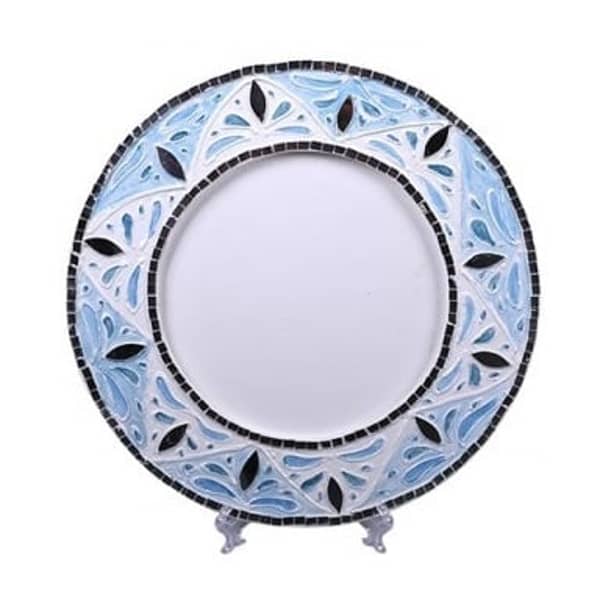 Pan Emirates Deco Round Carved Mosaic Charger-33.5x33.5x1.5cm-Blu