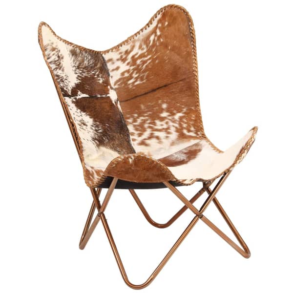 vidaXL Butterfly Chair Brown and White Genuine Goat Leather vidaXL Butterfly Chair Brown and White Genuine Goat Leather