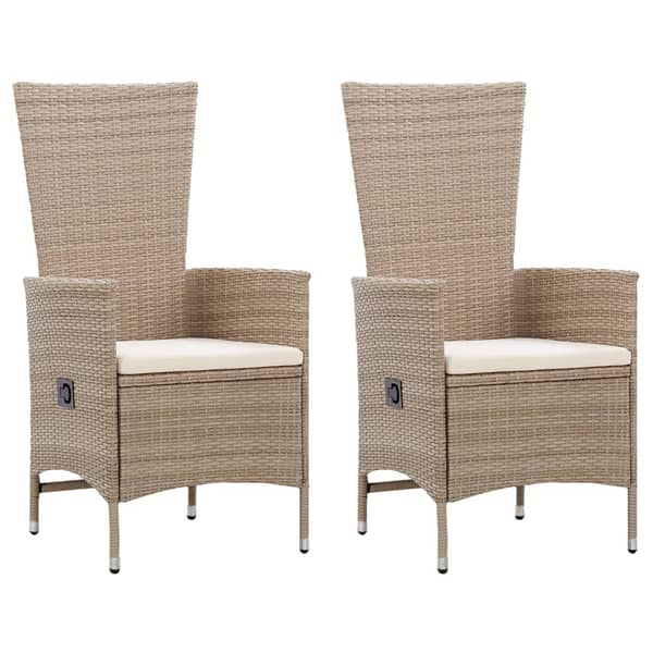 vidaXL Outdoor Chairs 2 pcs with Cushions Poly Rattan Beige vidaXL Outdoor Chairs 2 pcs with Cushions Poly Rattan Beige