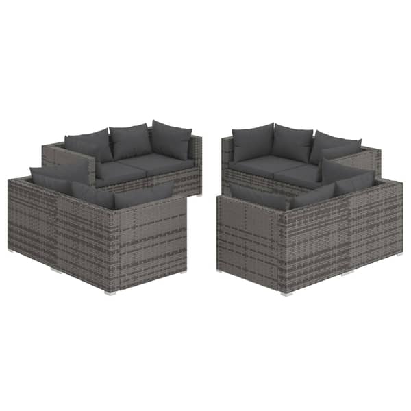 vidaXL 8 Piece Garden Lounge Set with Cushions Poly Rattan Grey vidaXL 8 Piece Garden Lounge Set with Cushions Poly Rattan Grey
