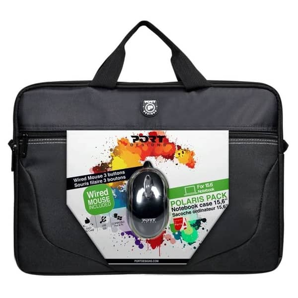 Port Designs 501730 Polaris II Laptop Carry Case 15.6inch Black + P100 Wired USB Optical Mouse Black