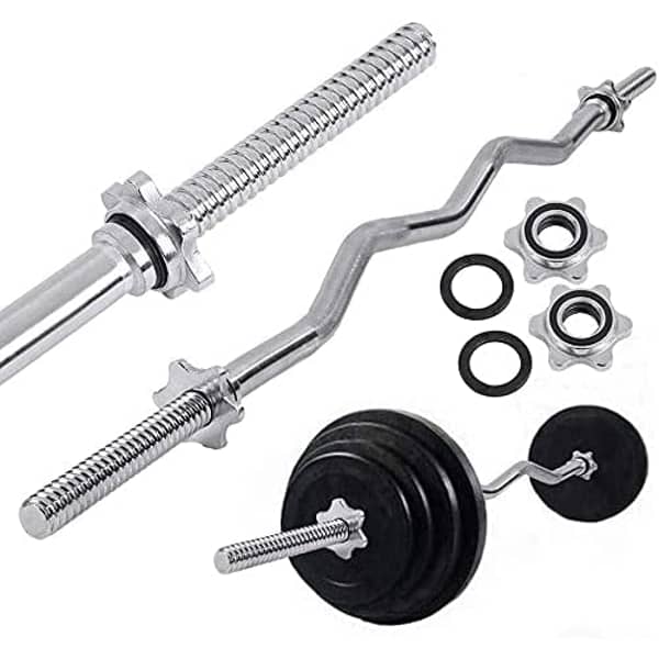 ULTIMAX Weight Lift Bar Curved Threaded Chrome Steel Curl Bar with Collars for All Standard Plates Free Weightlifting Accessory for Home Gym-47 inch