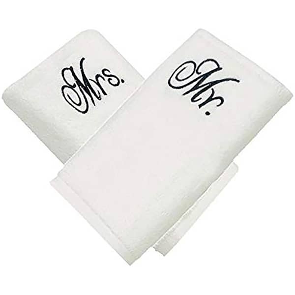 Personalized For You Cotton White Mrs. & Mr. Embroidery Set of 2 Bath Towel 70*140 cm Personalized For You Cotton White Mrs. & Mr. Embroidery Set of 2 Bath Towel 70*140 cm