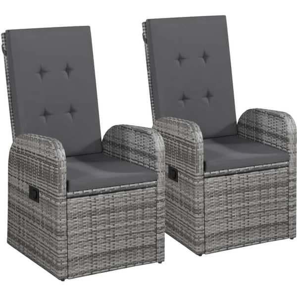 Vidaxl Reclining Garden Chairs 2 Pcs With Cushions Poly Rattan Grey Vidaxl Reclining Garden Chairs 2 Pcs With Cushions Poly Rattan Grey