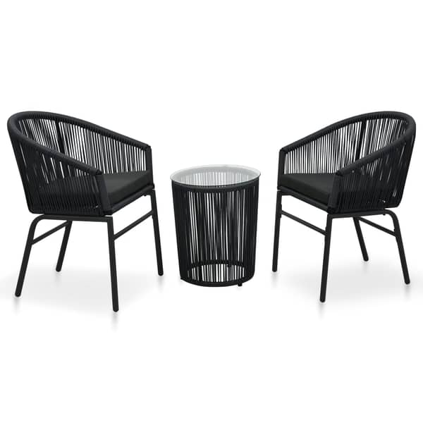 Vidaxl 3 Piece Bistro Set With Cushions Pvc Rattan Black