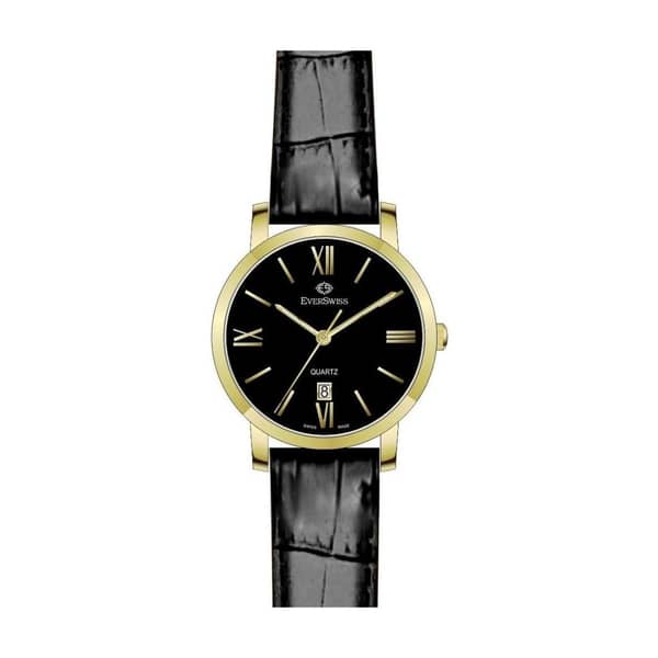 Everswiss 9738-GLB Black Leather Watch Men
