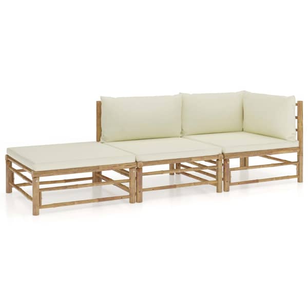 vidaXL 3 Piece Garden Lounge Set with Cream White Cushions Bamboo vidaXL 3 Piece Garden Lounge Set with Cream White Cushions Bamboo