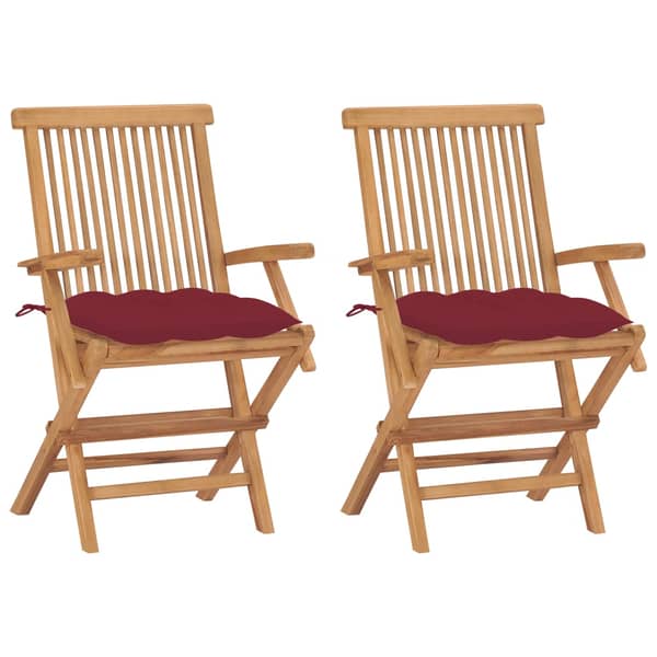 vidaXL Garden Chairs with Wine Red Cushions 2 pcs Solid Teak Wood (41999+314887) vidaXL Garden Chairs with Wine Red Cushions 2 pcs Solid Teak Wood (41999+314887)