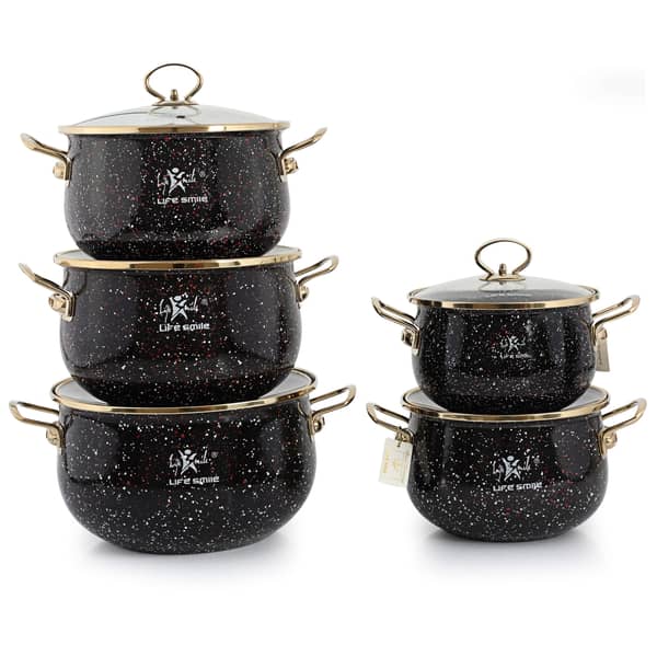 10 Pcs Enamel Cookware Sets Gold Rim Black/red/white
