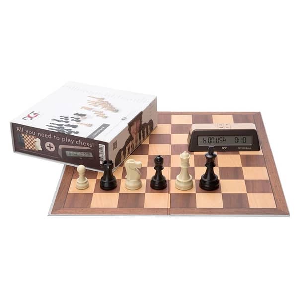 DGT Chess Starter Box Brown Board Pieces & DGT 1002 Timer