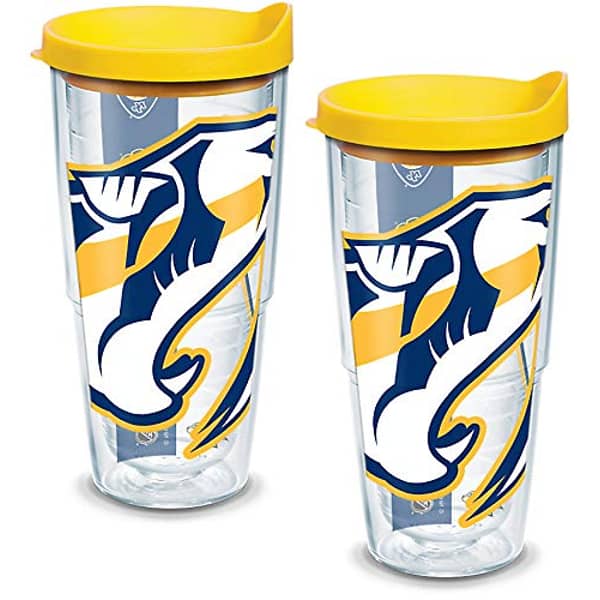 Tervis Nhl Nashville Predators Colossal Tumbler With Wrap And Yellow Lid 2 Pack 24Oz, Clear