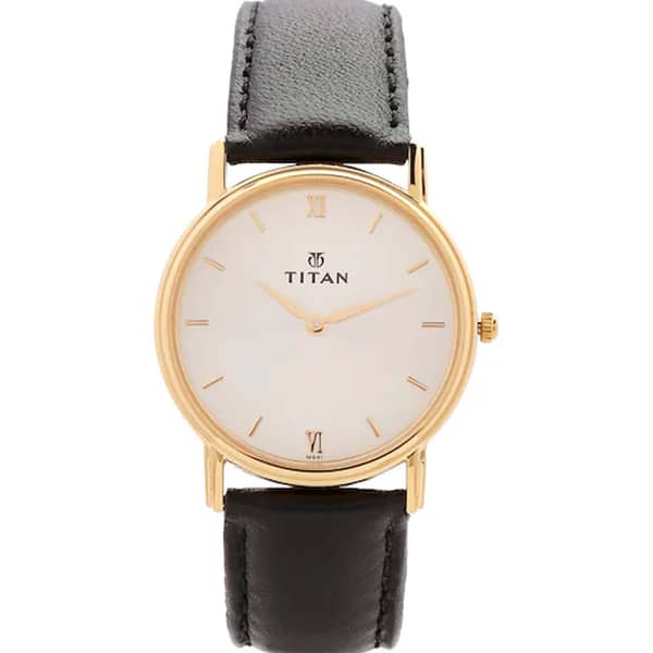 Titan, 1006YL09, Men's Classique Collection Analog, Champagne Dial Black Leather Strap Watch