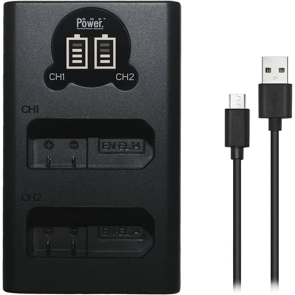 Dmk Power En-el14 Mini Portable Dual Usb Lcd Charger Tc-usb Iii Compatible With For Nikon D3100,d3200,d3300,d3400,d3500,d5100,d5200,d5300,d5500,d5600,df Coolpix P7000,p7100, P7700,p7800 Camera