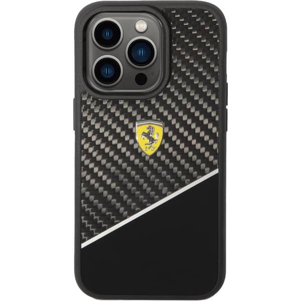 Ferrari Bimaterial Carbon Case Black With Silver Stripe iPhone 14 Pro Ferrari Bimaterial Carbon Case Black With Silver Stripe iPhone 14 Pro