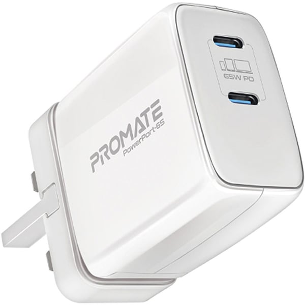 Promate Dual Port Wall Charger White Promate Dual Port Wall Charger White
