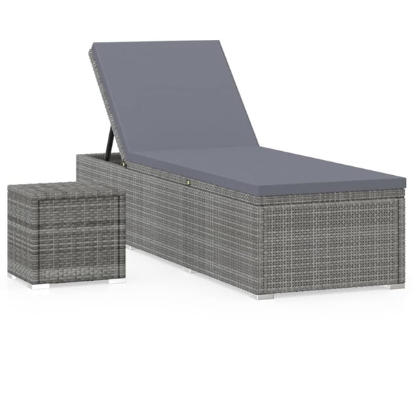 vidaXL Sun Lounger with Cushion and Tea Table Poly Rattan Grey vidaXL Sun Lounger with Cushion and Tea Table Poly Rattan Grey