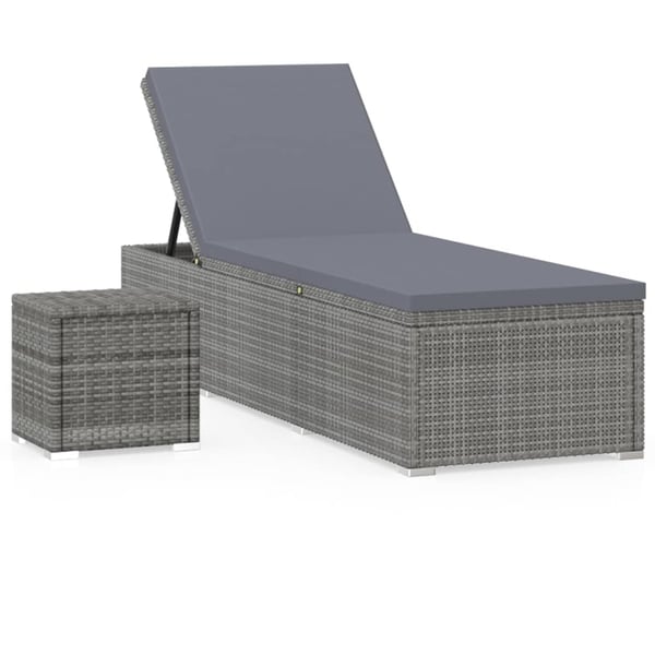 vidaXL Sun Lounger with Cushion and Tea Table Poly Rattan Grey