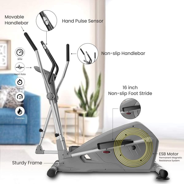 Sparnod Fitness SET-45/WNQ-7618A Elliptical Cross Trainer Machine for Home Gym - with 9kg Flywheel, 130kg User Weight, LCD Monitor, Heart Rate Sensor & 16 Level Magnetic Resistance Sparnod Fitness SET-45/WNQ-7618A Elliptical Cross Trainer Machine for Home Gym - with 9kg Flywheel, 130kg User Weight, LCD Monitor, Heart Rate Sensor & 16 Level Magnetic Resistance