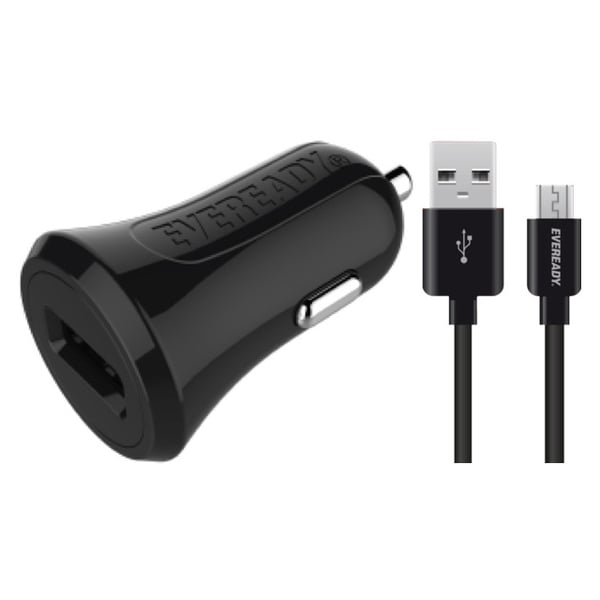 Eveready Car Charger With Micro USB Cable 1m Black - 1BEMC3