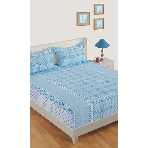 Swayam Zinnia Collection Fitted King Bedsheet with 2 Pillow Covers, Blue/White, 180 x 200 x 40 cm, KFT15031 Swayam Zinnia Collection Fitted King Bedsheet with 2 Pillow Covers, Blue/White, 180 x 200 x 40 cm, KFT15031