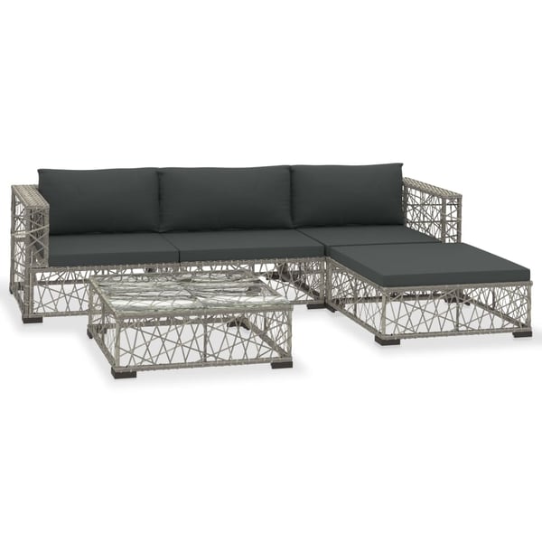 Vidaxl 5 Piece Garden Lounge Set With Cushions Poly Rattan Grey Vidaxl 5 Piece Garden Lounge Set With Cushions Poly Rattan Grey