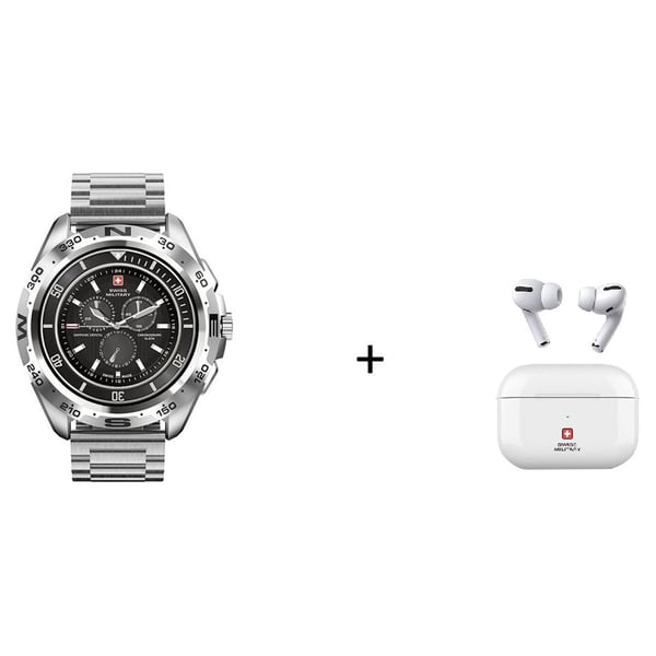 Swiss Military WCHDOM1MSIL Dom Smart Watch Silver + VICTOR1 Wireless Earbuds Swiss Military WCHDOM1MSIL Dom Smart Watch Silver + VICTOR1 Wireless Earbuds