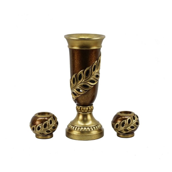 Accract Polyresin Gold Vase and 2 Piece T Light Candle Holder Gift Set 5.2*13 cm Accract Polyresin Gold Vase and 2 Piece T Light Candle Holder Gift Set 5.2*13 cm