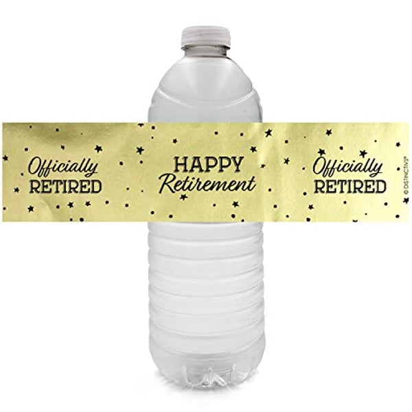 DISTINCTIVS Black And Gold Retirement Party Water Bottle Labels - Shiny Foil - 24 Stickers DISTINCTIVS Black And Gold Retirement Party Water Bottle Labels - Shiny Foil - 24 Stickers