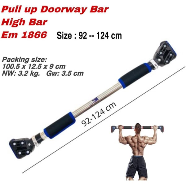 ULTIMAX Pull Up Bar for Doorway, Door Pull Up Bar Wall Mounted No Screws Portable Chin Up Bar, Multi-Grip Power Body Workout Bar Home Gym System Exercise Rod Equipment for Fitness-(92cm-124cm)