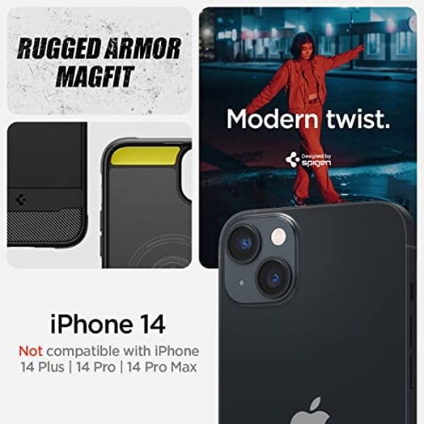 Spigen Rugged Armor (MagFit) compatible with MagSafe designed for iPhone 14 case cover (2022) - Matte Black Spigen Rugged Armor (MagFit) compatible with MagSafe designed for iPhone 14 case cover (2022) - Matte Black