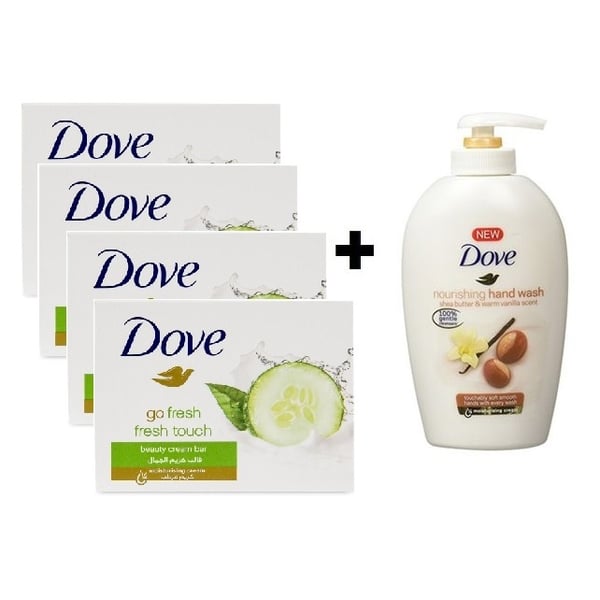 Dove Go Fresh Touch Soap 135gm 4pc + Handwash 220ml Free