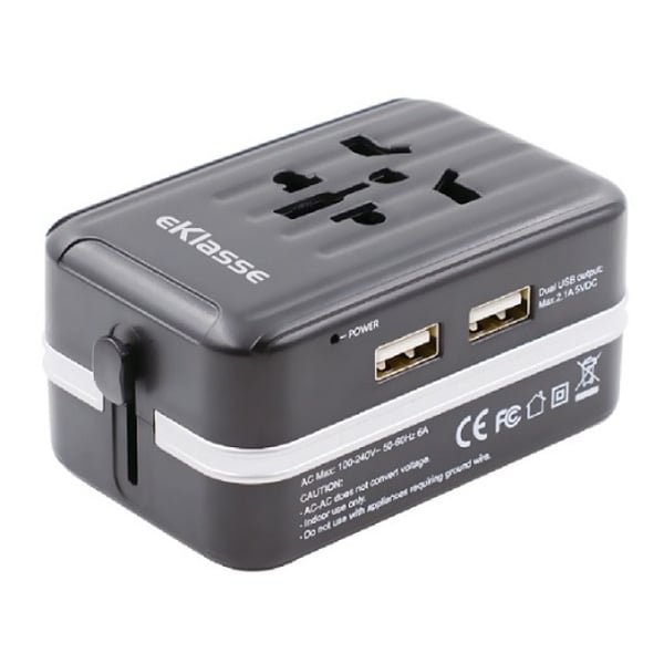 Eklasse Universal Travel Adapter 2 USB 2.1A Black Eklasse Universal Travel Adapter 2 USB 2.1A Black