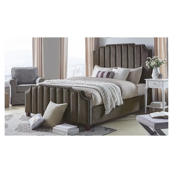 Chareau Velvet Upholstered Nailhead Queen Bed without Mattress Brown