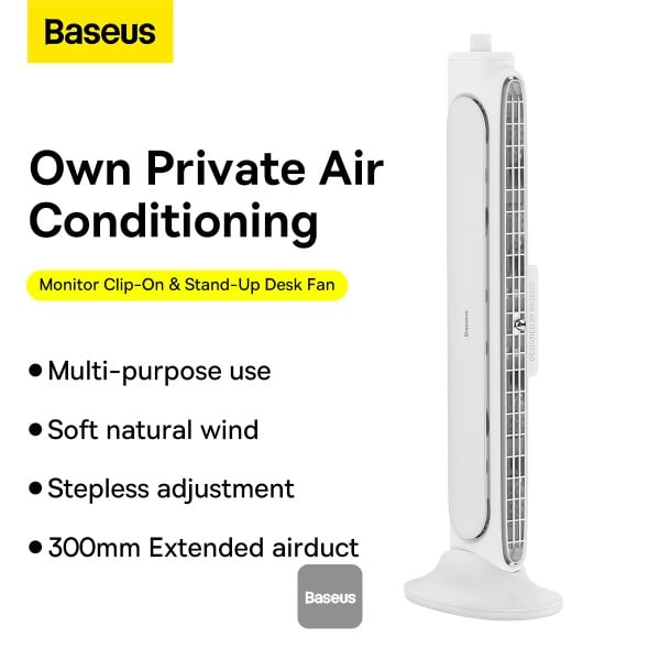 Baseus Monitor Clip-On Computer Stand-Up Desk Fan Air Cooler Adjustable Angle for Home, Car, Office