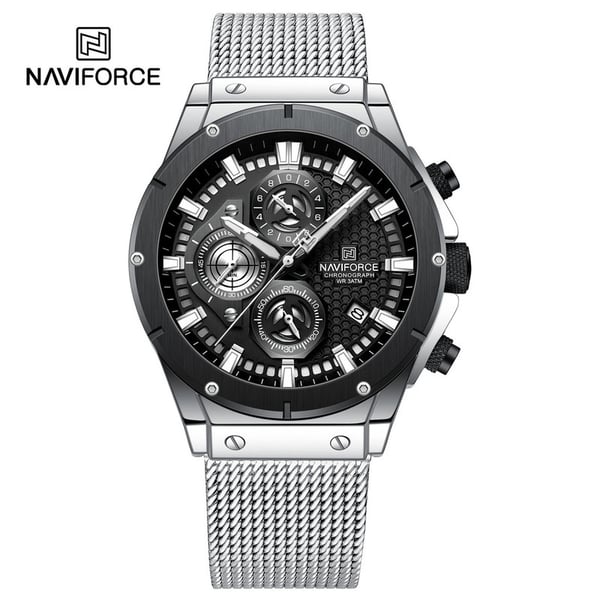 Naviforce NF8027S-SLVR/BLK-Mesh Stainless Steel Chronograph Edition Naviforce NF8027S-SLVR/BLK-Mesh Stainless Steel Chronograph Edition