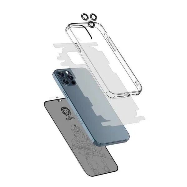 Green Lion 4 in 1 360 Privacy Protection Pack, Camera Lens Film + Nano HD Protector + 3D Privacy Anti-Broken, Compatible for iPhone 12 Pro Max ( 6.7